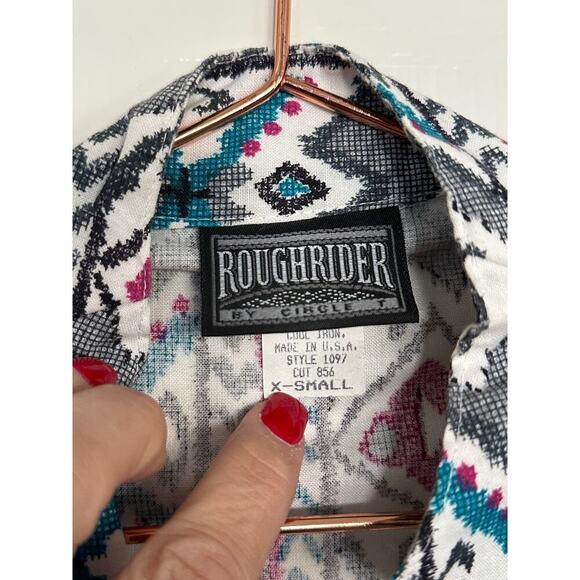 RoughRider Women's Multicolor Cotton V-neckline Button Front Shirt Top Size XS - Picture 2 of 7